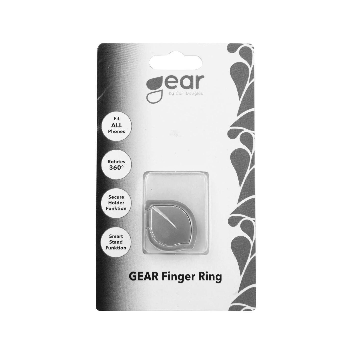 GEAR Fingerring Mobil Blad Roterende  med Standerfunktion Mat Sølv