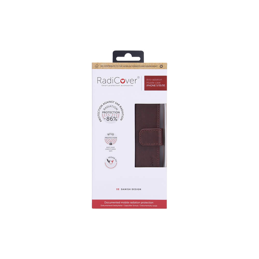 Radicover Strålingsbeskyttelse Wallet Pu I Phone 5/5 S/Se Flipcover Brun
