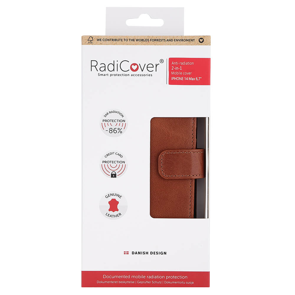 Radicover 2in1 3 Card Anti Radiation Rfid I Phone 14 Plus 6,7" Brown Leather