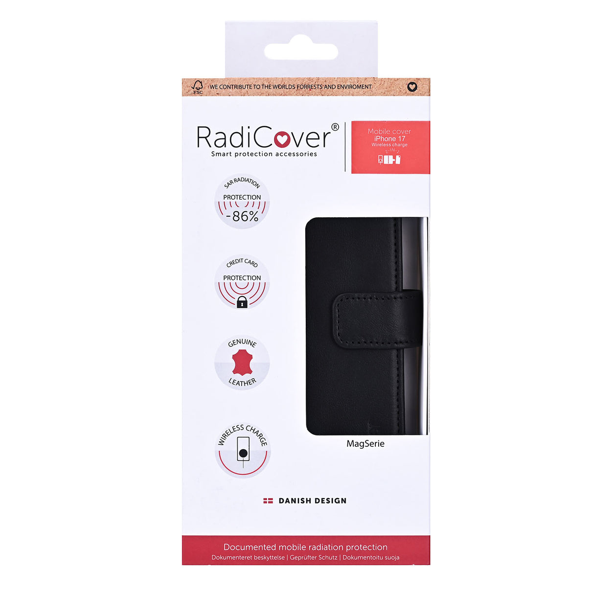 Radicover 2in1 Anti Radiation Rfid 3 Card Mag S I Phone 17 Black Leather