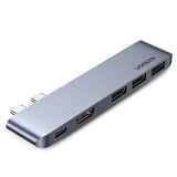 HUB Ugreen 60559 2x USB-C / USB-C PD (Thunderbolt 3, 100W, 4K 60 Hz, 10 Gbps) / HDMI 4K 30 Hz / 3x USB 3.0 til MacBook Pro / Air - Grå