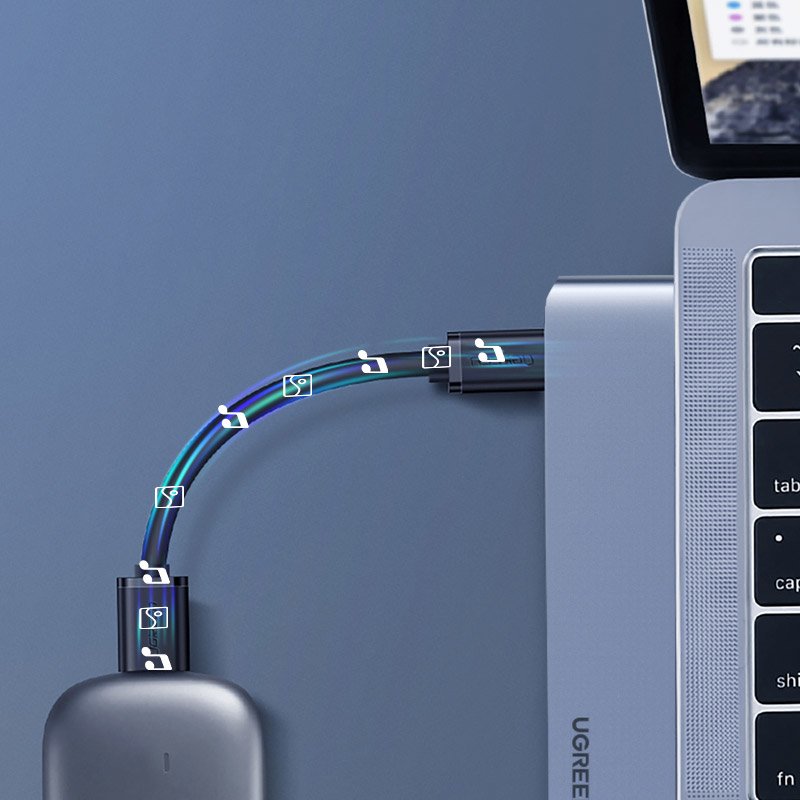 HUB Ugreen 60559 2x USB-C / USB-C PD (Thunderbolt 3, 100W, 4K 60 Hz, 10 Gbps) / HDMI 4K 30 Hz / 3x USB 3.0 til MacBook Pro / Air - Grå