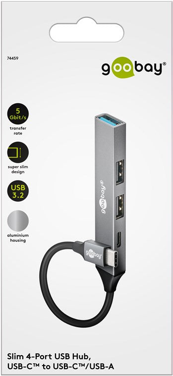 Goobay Slim 4-Port USB-C Hub 4 porte lysegrå