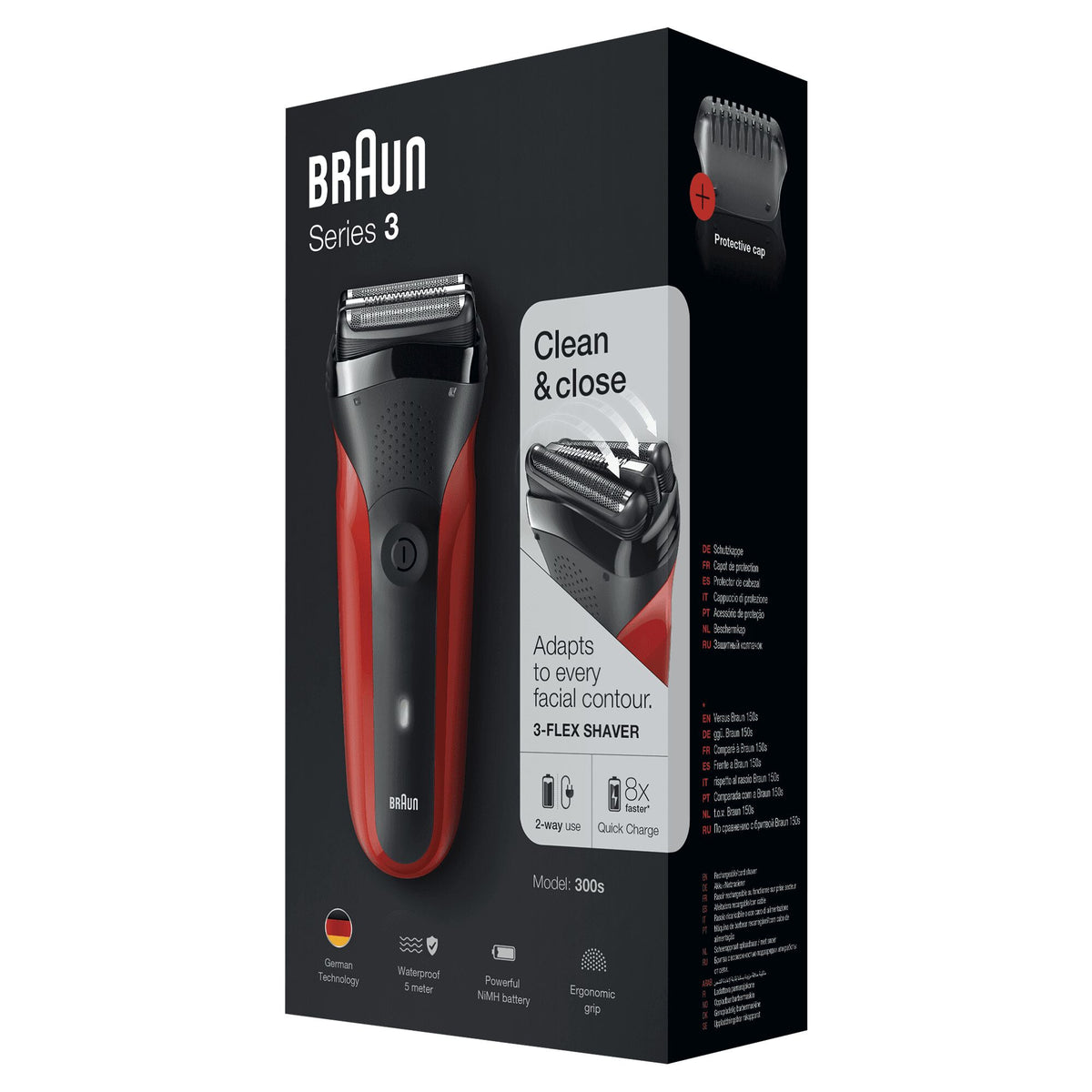 Braun Series 3 300s Folie shaver Trimmer Sort, Rød