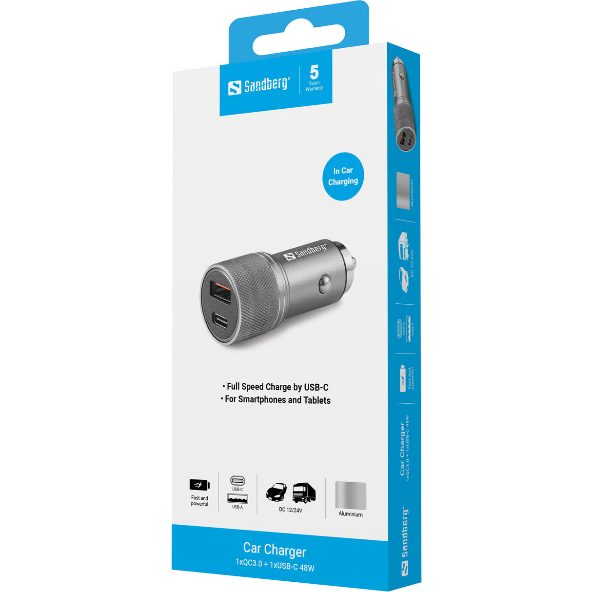 Sandberg 441-50 oplader til mobil enhed Universel Metallic Cigartænder Hurtig opladning Automatisk