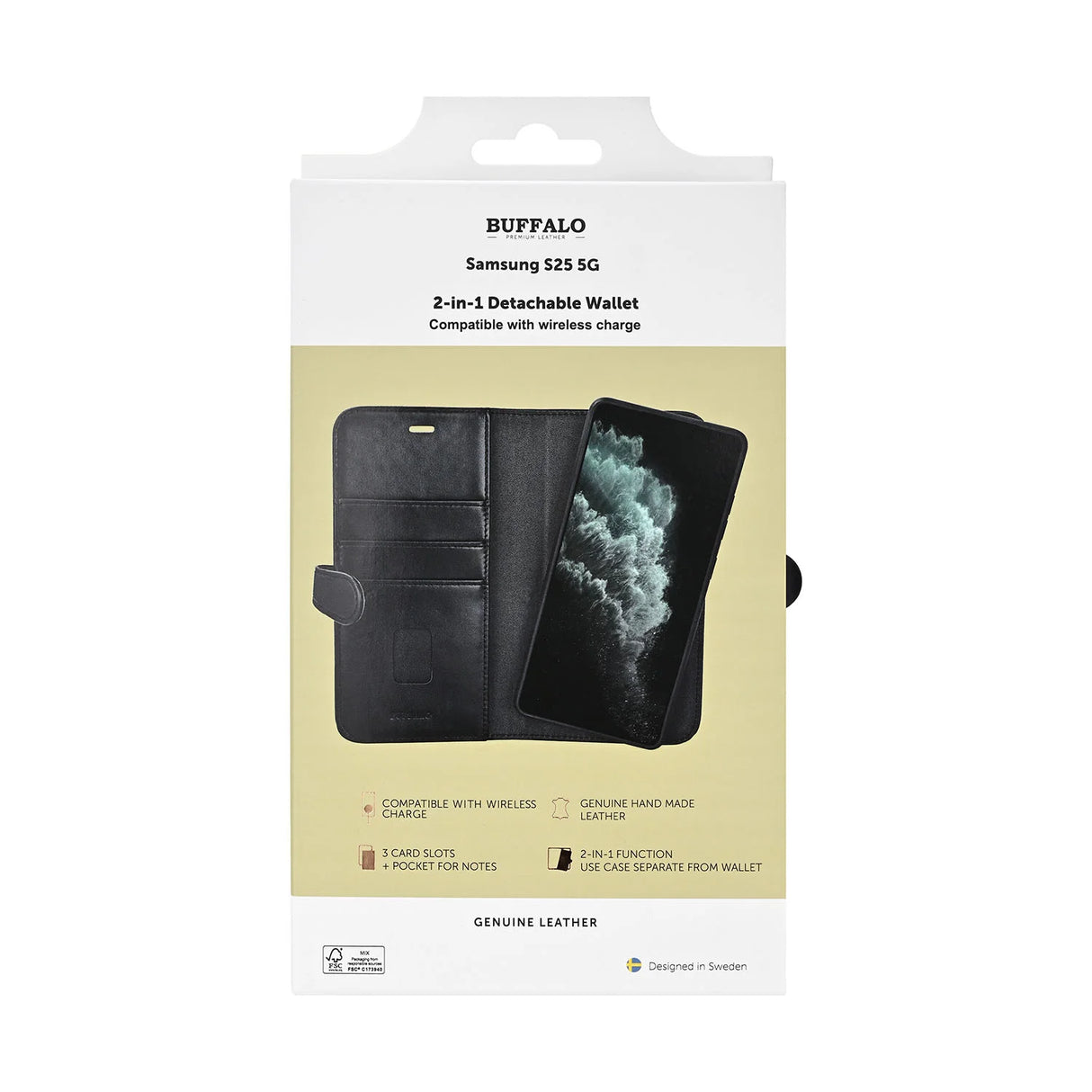 Wallet 2i1 Samsung S25 5G Læder 3 Kort Sort