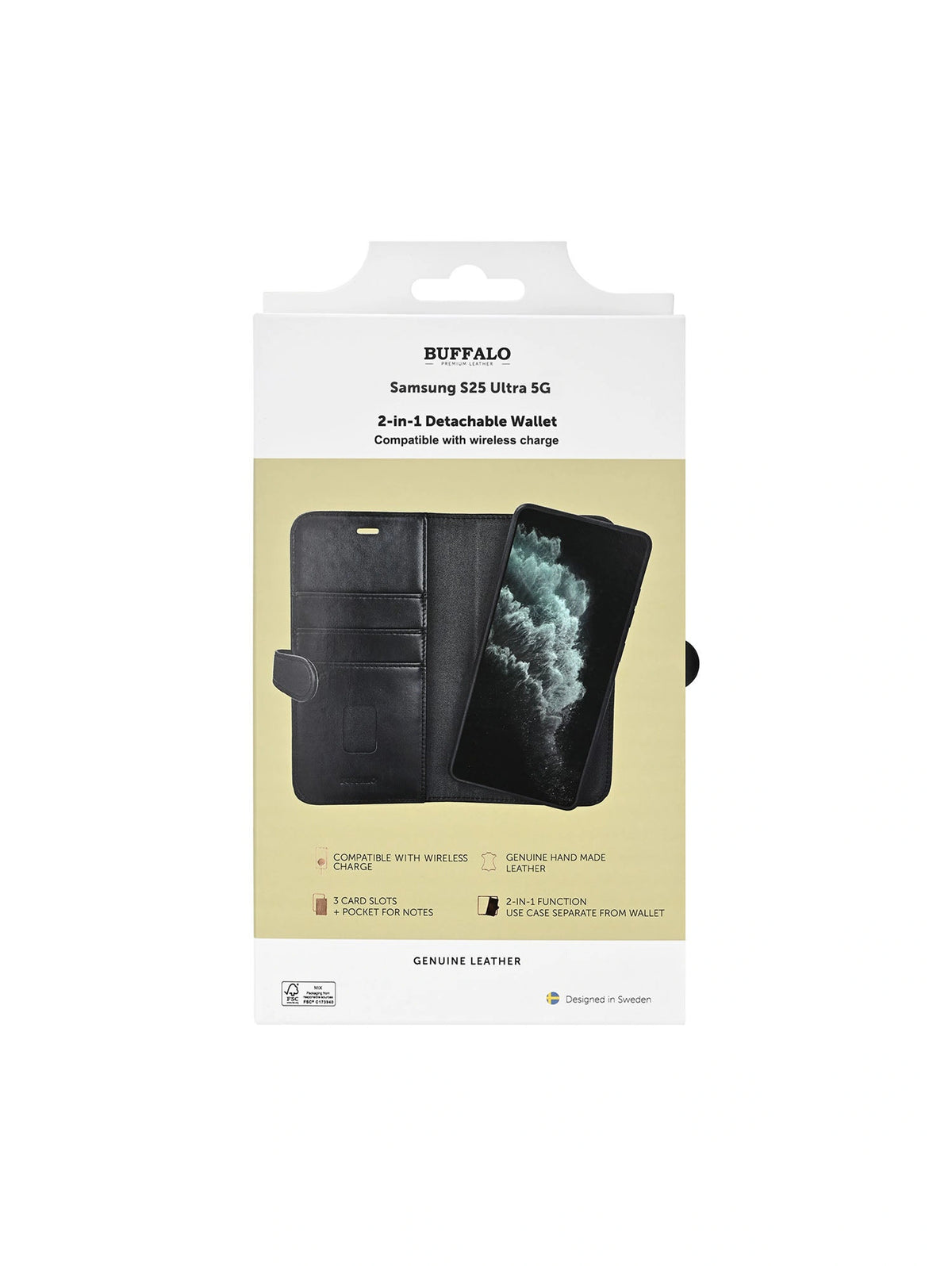 Wallet 2i1 Samsung Galaxy S25 Ultra 5G Læder 3 Kort Sort