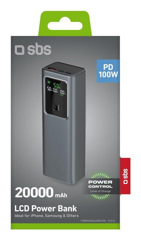SBS TTBB20000LCDPD100 powerbank Lithium polymer (LiPo) 20000 mAh Grå
