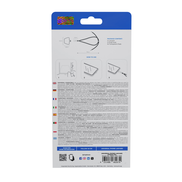 prio Universal Telefonsnor 0,7m regnbuefarvet mix