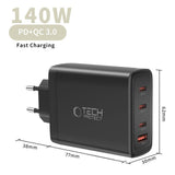 Tech Protect Nc140 W Gan 4 Port Netværksopladder Pd 140 W / Qc3.0 Sort