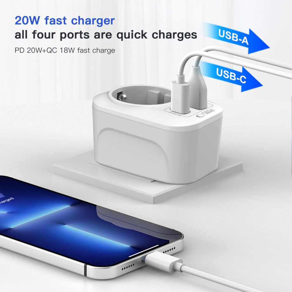 Tech Protect Ta100 Rejseadapter Usa Til Eu Hvid