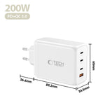 Tech Protect Nc200 W Gan 4 Port Netværksopladder Pd 200 W / Qc3.0 Hvid