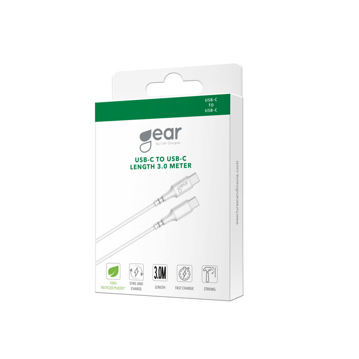 Gear Ladekabel USB-C til USB-C 2.0 3m Kabel Hvid
