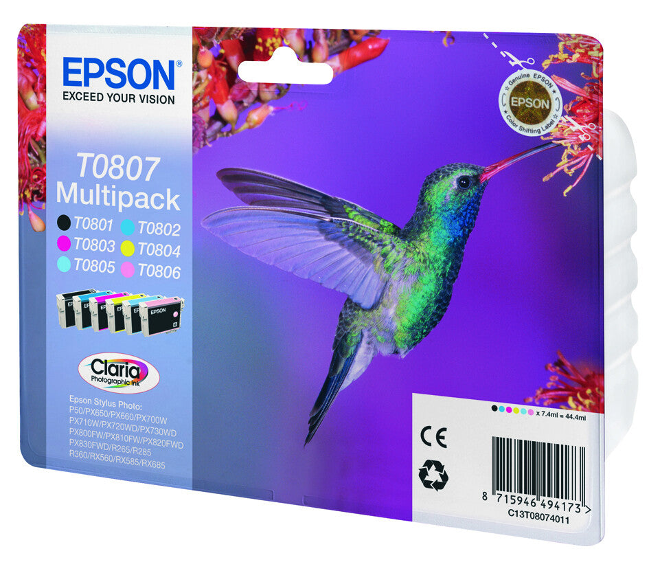 Epson Hummingbird Multipakke, 6 farver T0807 Claria Photographic Ink