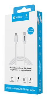 Sandberg 136-74 USB-kabel 1 m USB C Micro-USB B Hvid