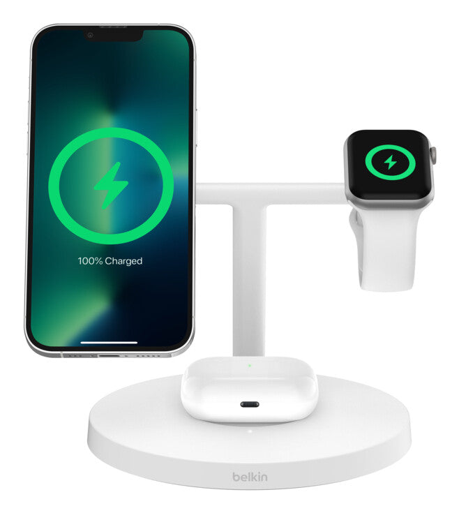 Belkin BoostCharge Pro Hovedtelefoner, Smartphone, SmartWatch Hvid USB Trådløs opladning Hurtig opladning Indendørs