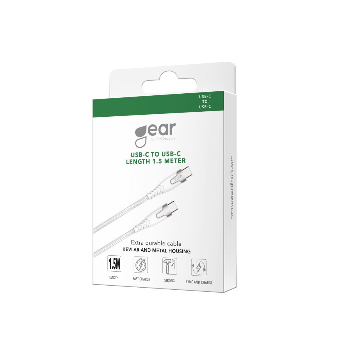 Gear Kevlar-Kabel Pro Usb-C 2.0 Med Metalhus Hvid 1,5m