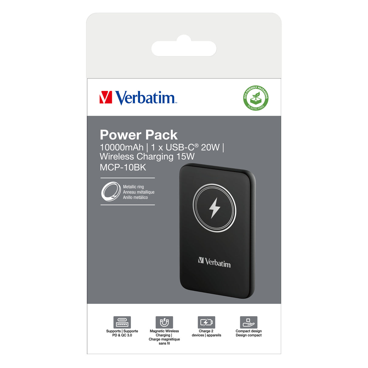 Verbatim Charge 'n' Go Lithium polymer (LiPo) 10000 mAh Trådløs opladning Sort