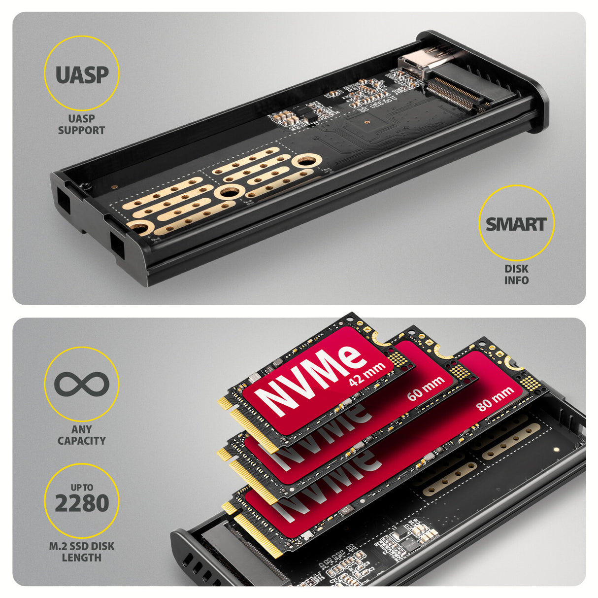 Axagon EEM2-SD2B drevkabinet SSD kabinet Sort M.2