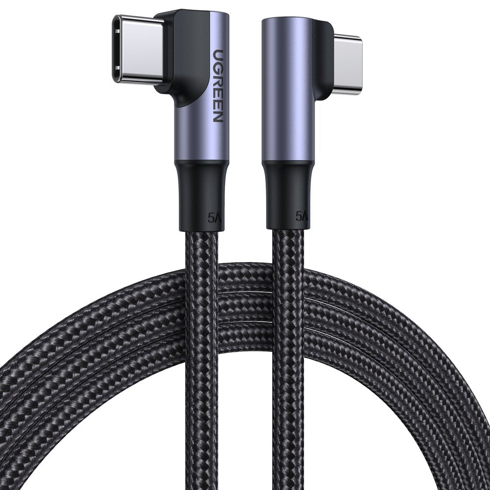Ugreen US335 70696 vinklet USB-C - USB-C PD QC FCP 100W 5A 480Mb/s 1m kabel - sort