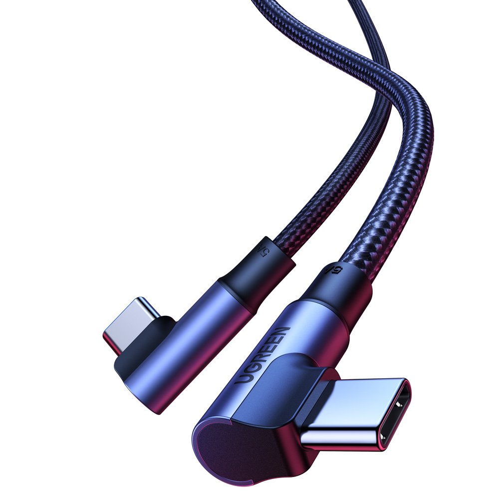 Ugreen US335 70696 vinklet USB-C - USB-C PD QC FCP 100W 5A 480Mb/s 1m kabel - sort