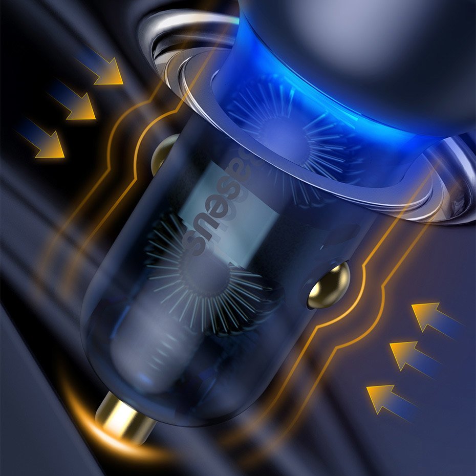 Baseus USB / USB Type C biloplader 65 W 5 A SCP Quick Charge 4.0+ Power Delivery 3.0 LCD skærm grå (CCKX-C0G)