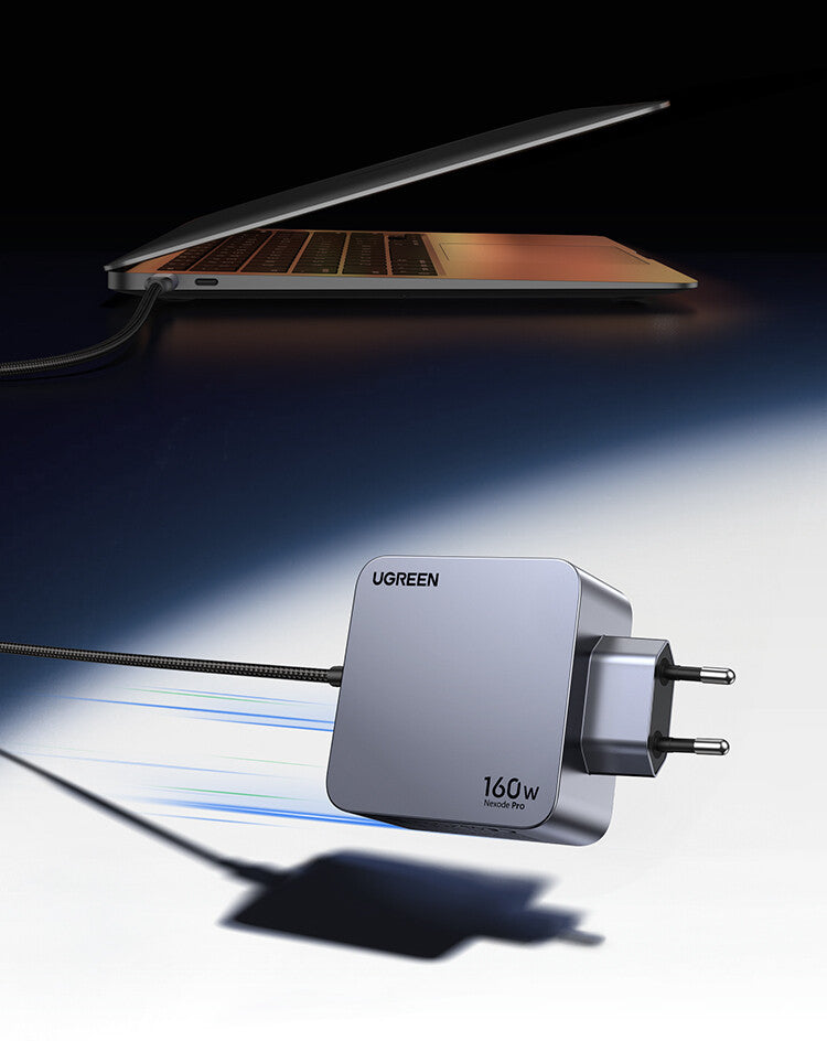 Ugreen Nexode Pro 160W GaN Charger with USB-C Cable Universel Sort, Grå Vekselstrøm Hurtig opladning Indendørs