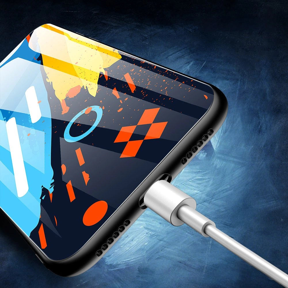 Farvet glaskasse holdbart cover med hærdet glas bagsiden og kamera cover iPhone 11 Pro Max mønster 2