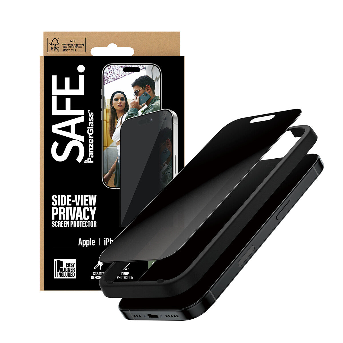 PanzerGlass SAFE. by ® 2-Way Privacy Skærmbeskyttelse iPhone 17 | iPhone 16 Pro | Ultra-Wide Fit m. EasyAligner