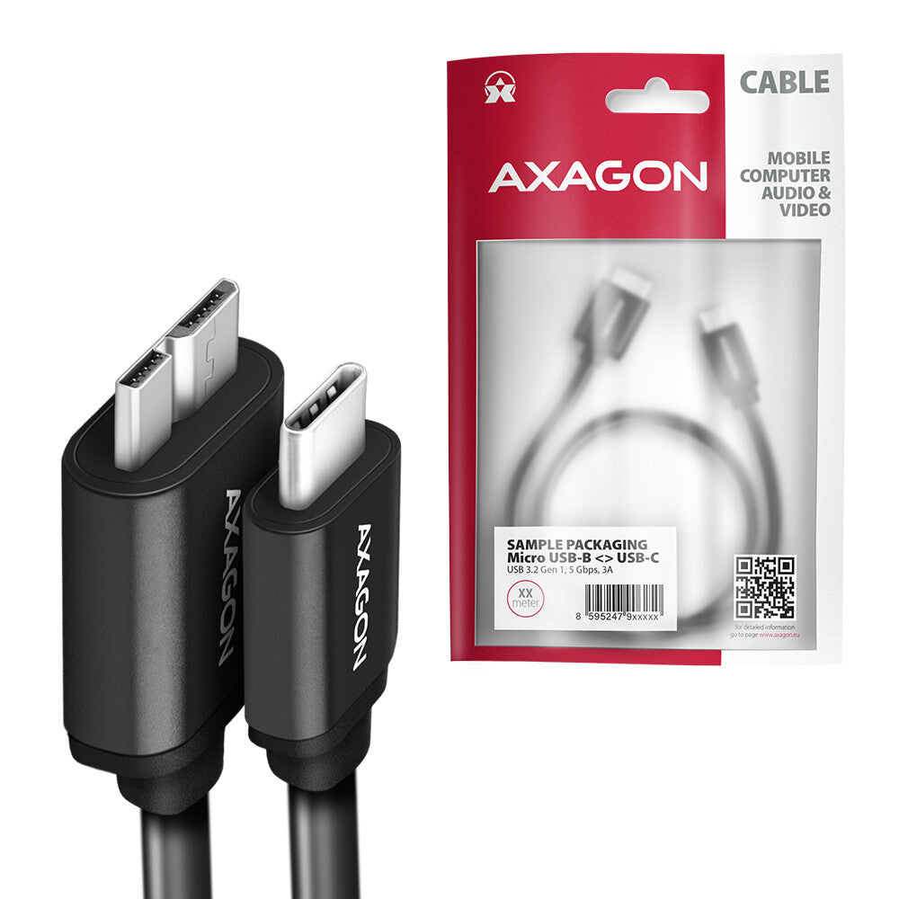 Axagon BUMM3-CM10AB USB-kabel USB 3.2 Gen 1 (3.1 Gen 1) 1 m Micro-USB B USB C 5 Gbit/sek. Sort