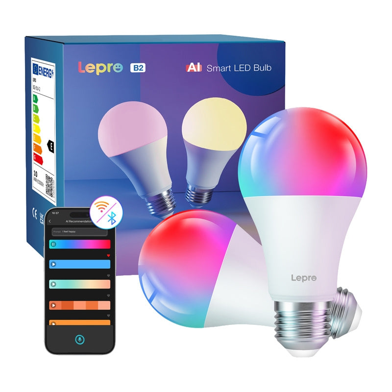 LEPRO B2-2 E27 Wi-Fi LED-pære, 1100 lm, 2-pakning