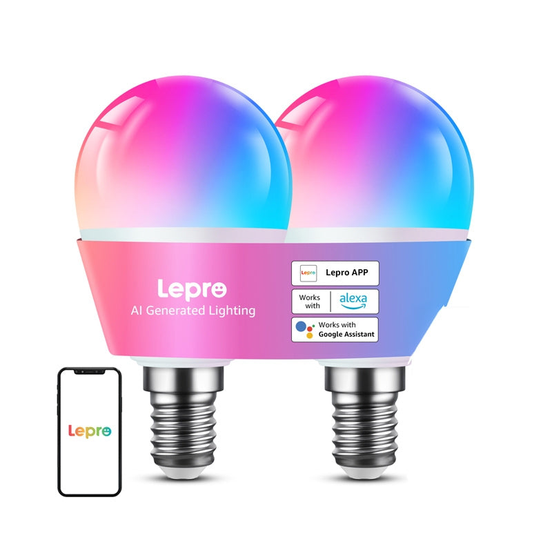 LEPRO BP1-2 E14 LED-pære med Bluetooth og Wi-Fi, 470 lm, 2-pakke