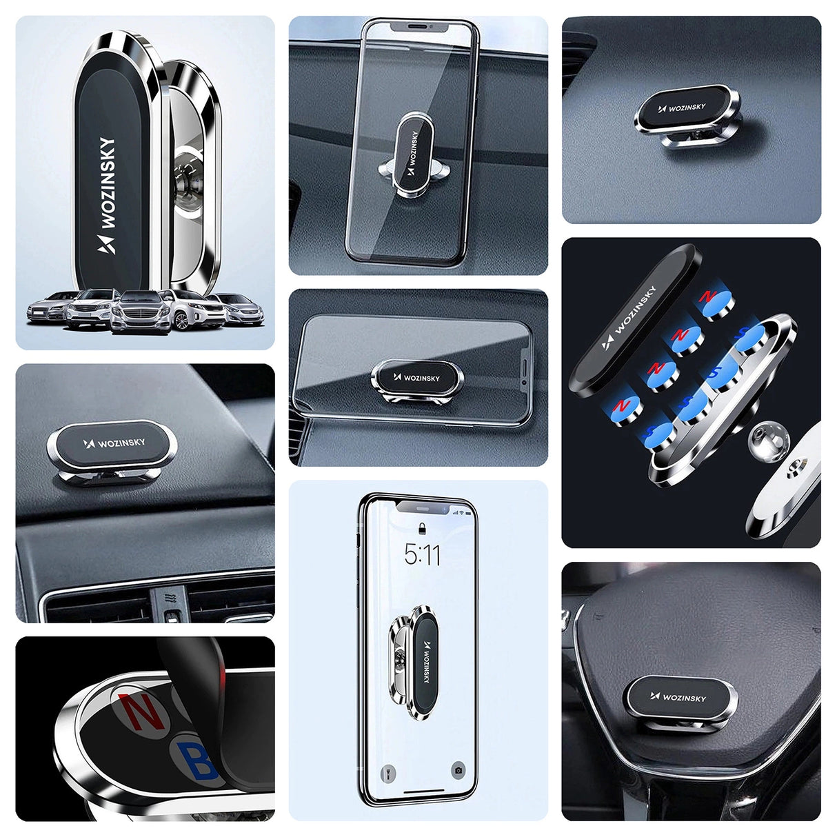 Wozinsky selvklæbende magnetisk 360 Car Dashboard Mount Silver (WMH-06)