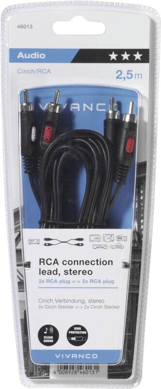 Vivanco VVA2RCA25MMK lydkabel 2,5 m 2 x RCA Sort