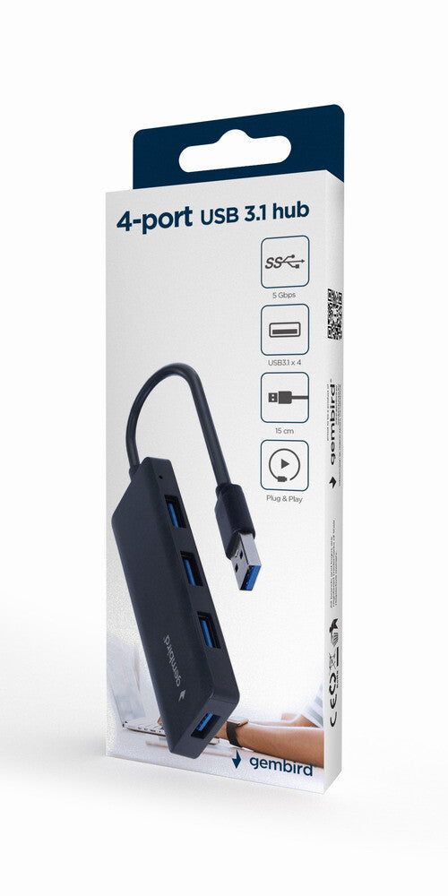 Gembird UHB-U3P4-03 dockingstation Ledningsført USB 3.2 Gen 1 (3.1 Gen 1) Type-A Sort