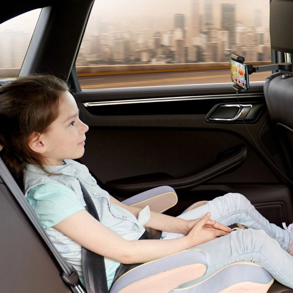 Baseus bil hovedstøtte telefon holder med indbygget 15 W Qi trådløs oplader sort (WXHZ-01)