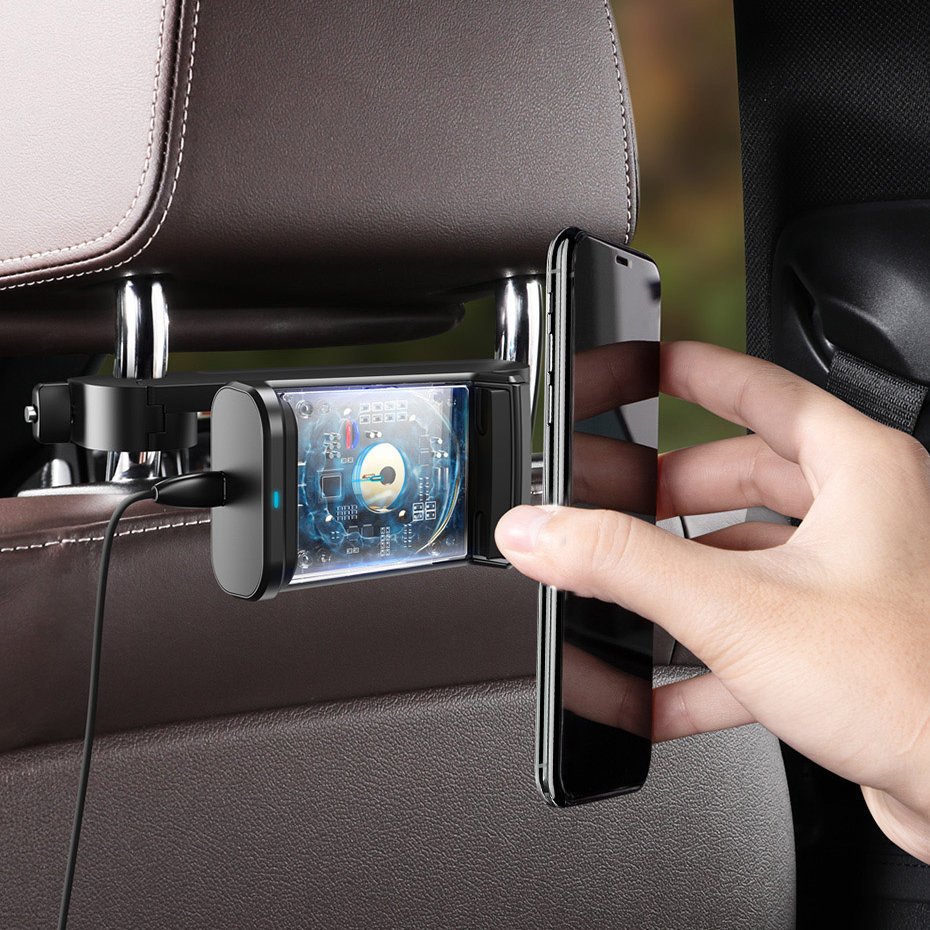 Baseus WXHZ-01 Qi Wireless Charger 15W Car Headrest Holder - Black