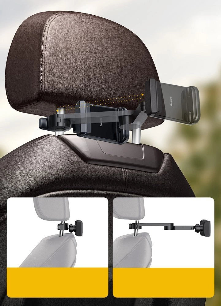 Baseus bil hovedstøtte telefon holder med indbygget 15 W Qi trådløs oplader sort (WXHZ-01)