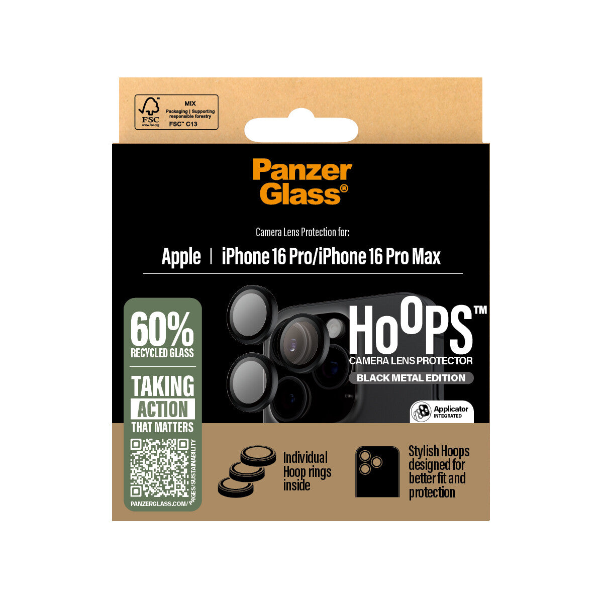 PanzerGlass ® Hoops® Kameralinsebeskytter Sort iPhone 16 Pro | 16 Pro Max