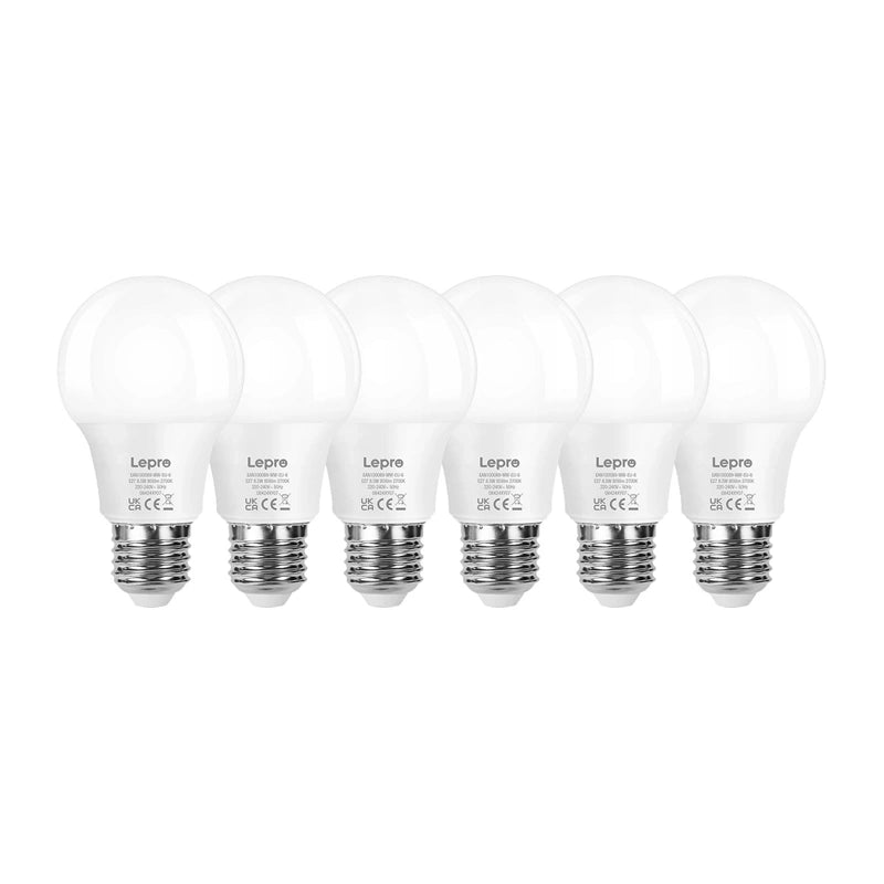 LEPRO 100089-WW-EU-6 LED-pære, E27, A60, 8,5W (60W), 806 lm, 2700K (varm), 180°, 6-pakke
