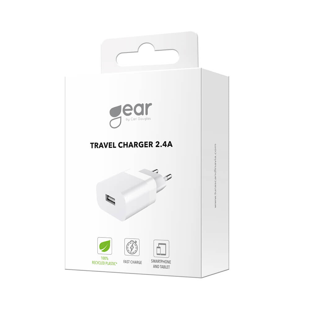 Gear Oplader 220V 1xUSB-A 2,4A Hvid