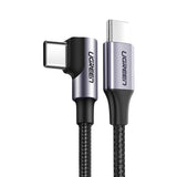 Ugreen US255 50125 USB-C (ret) / USB-C (vinklet) PD QC-kabel 60W 3A 2m - grå