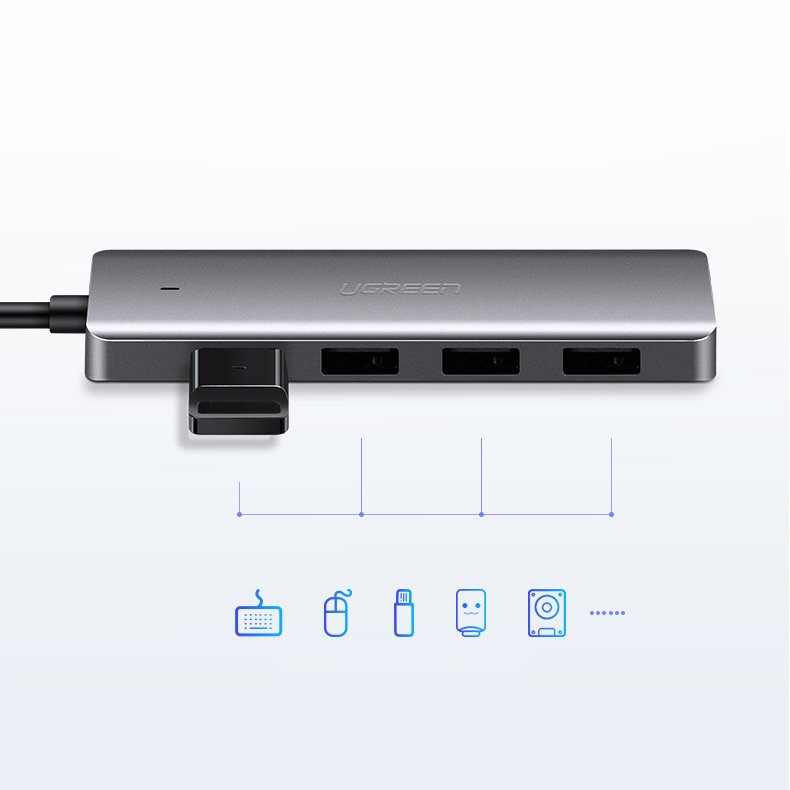 Ugreen USB HUB - 4x USB 3.2 Gen 1 med micro USB strømport grå (CM219 50985)