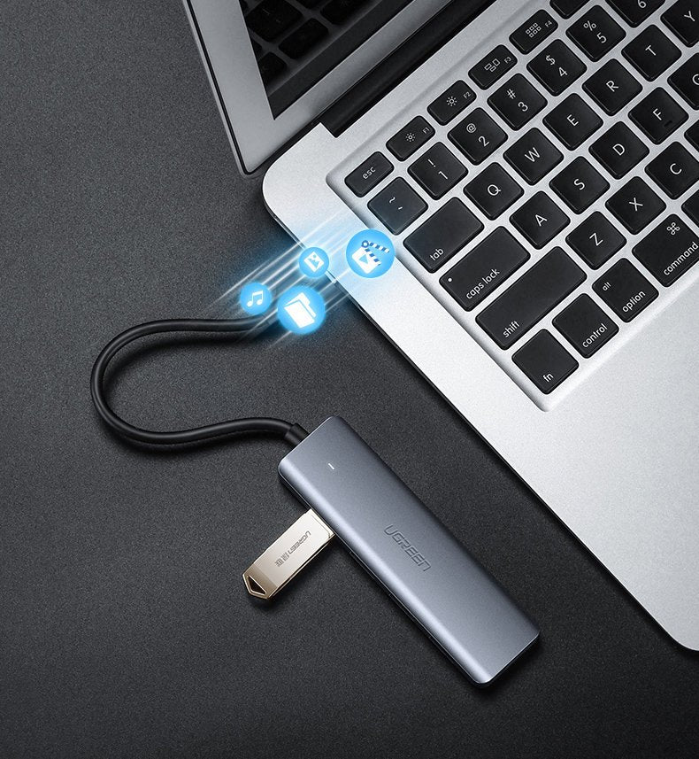 Ugreen USB Type C HUB - 4x USB 3.2 Gen 1 med USB-C strømport grå (CM219 70336)