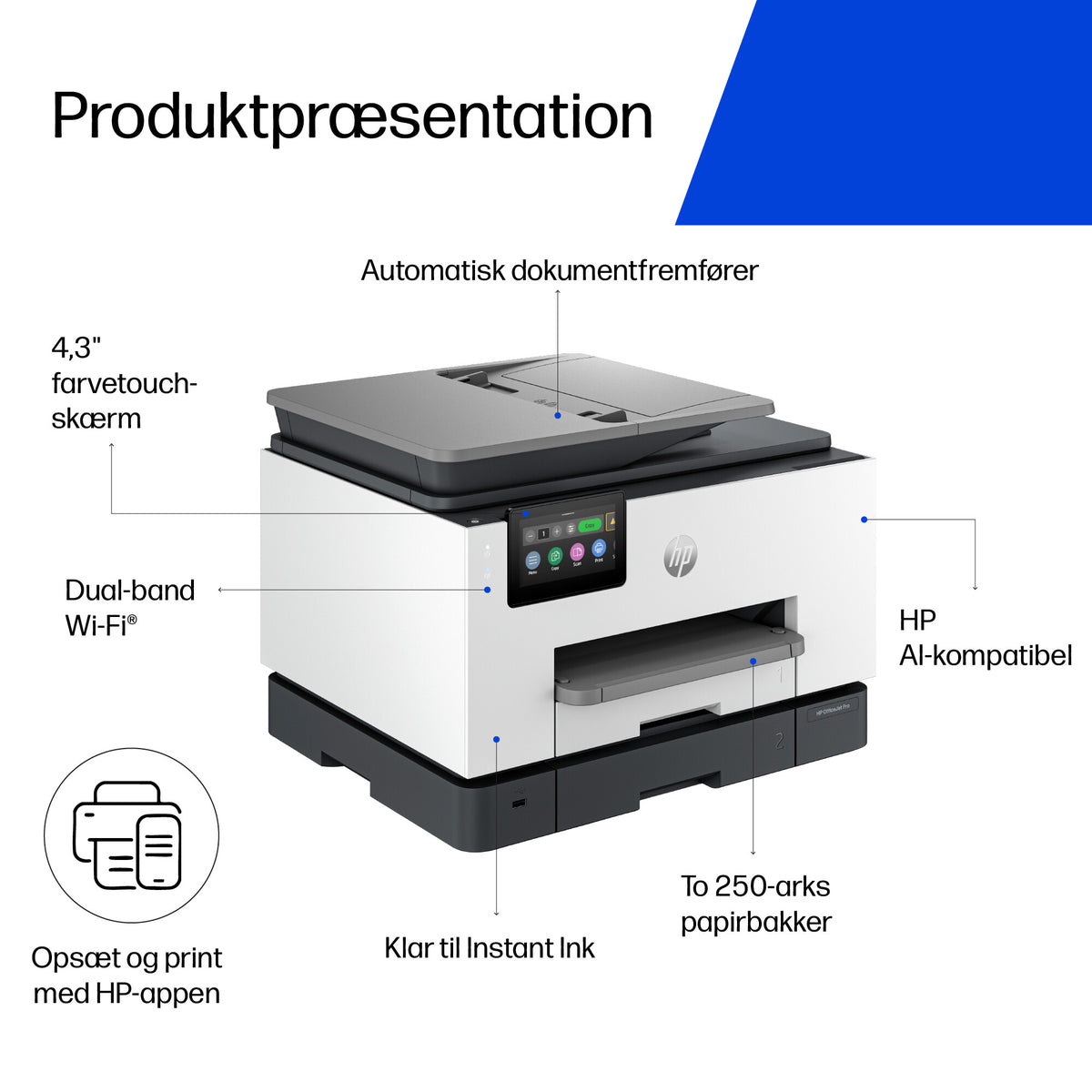 HP OfficeJet Pro 9132e Trådløst All-in-One Farve Printer, Instant Ink; 2-sidet printning