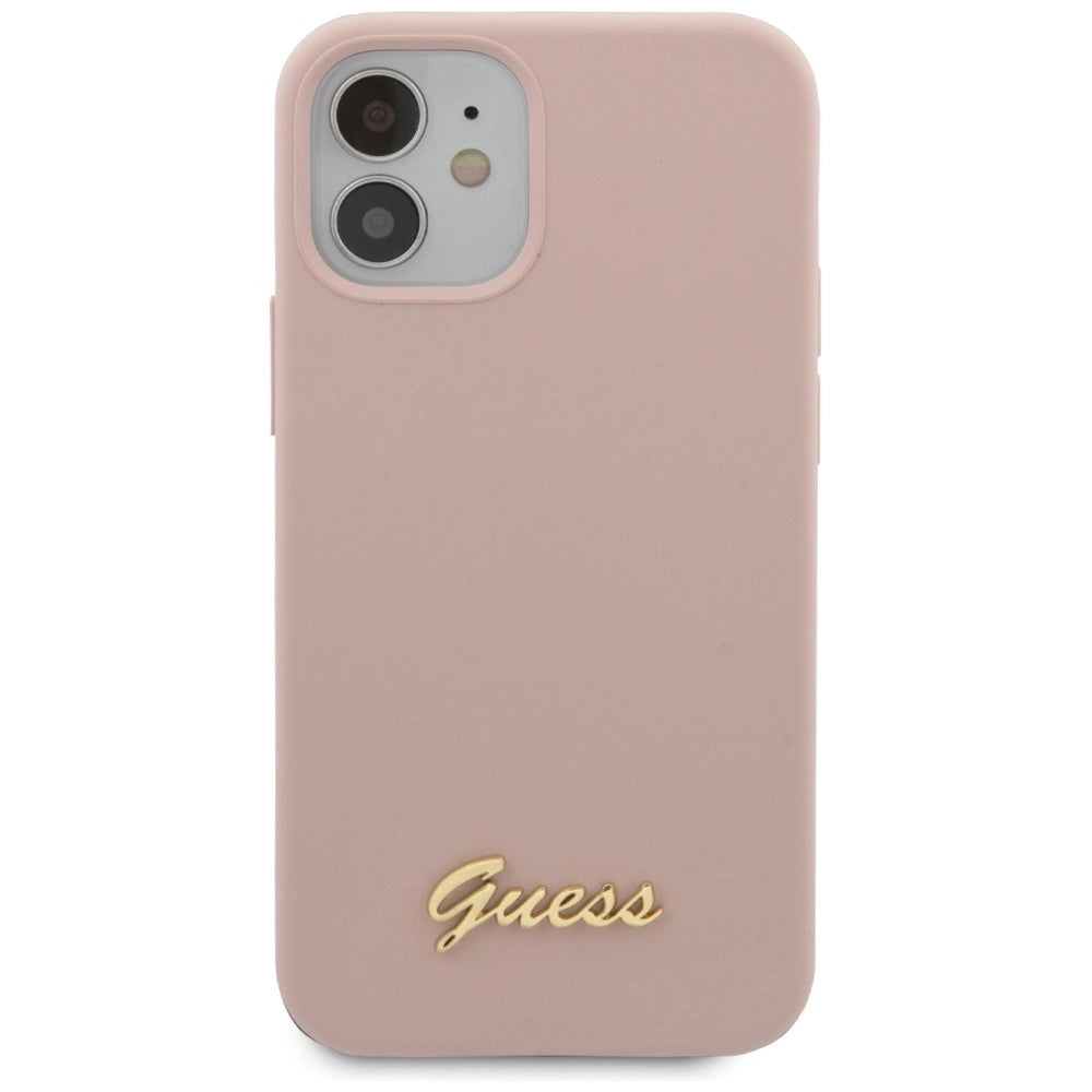 Guess GUHCP12SLSLMGLP iPhone 12 mini 5.4" lyserød/lyserød hardcase Silicone Script Gold Logo