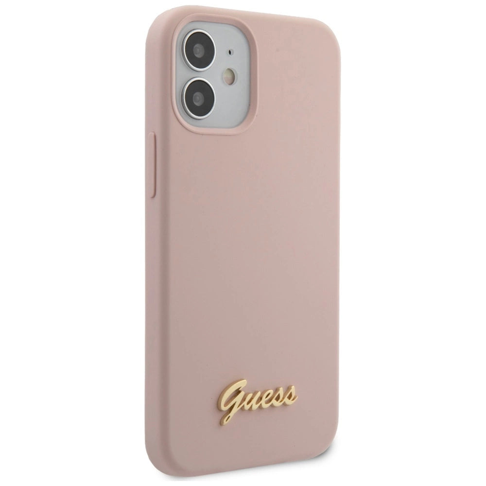 Guess GUHCP12SLSLMGLP iPhone 12 mini 5.4" lyserød/lyserød hardcase Silicone Script Gold Logo