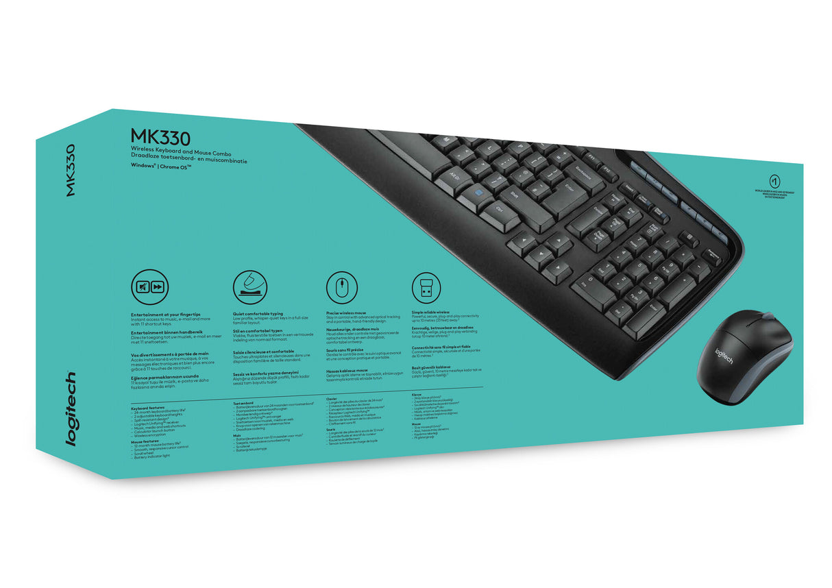 Logitech MK330 tastatur Mus inkluderet Kontor USB QWERTY US International Sort