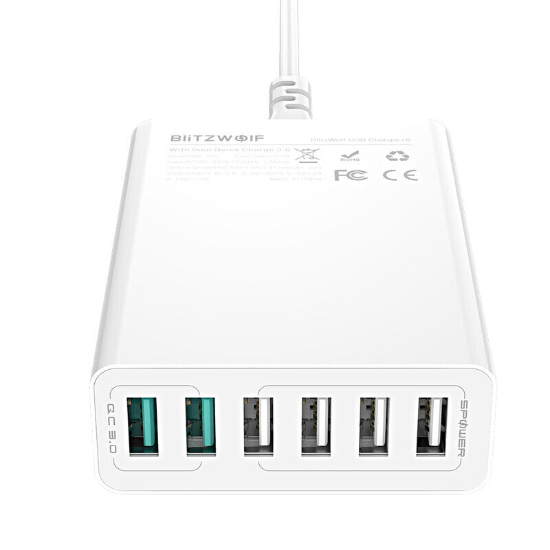 BlitzWolf BW-S15 oplader til mobil enhed Universel Hvid Vekselstrøm Hurtig opladning Indendørs