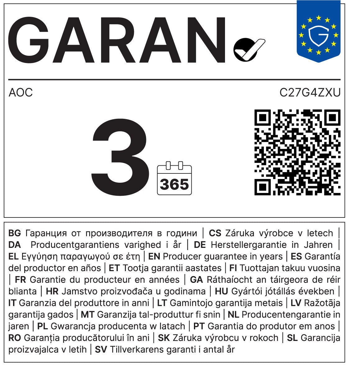 AOC G4 C27G4ZXU computerskærm 68,6 cm (27") 1920 x 1080 pixel Fuld HD LED Sort